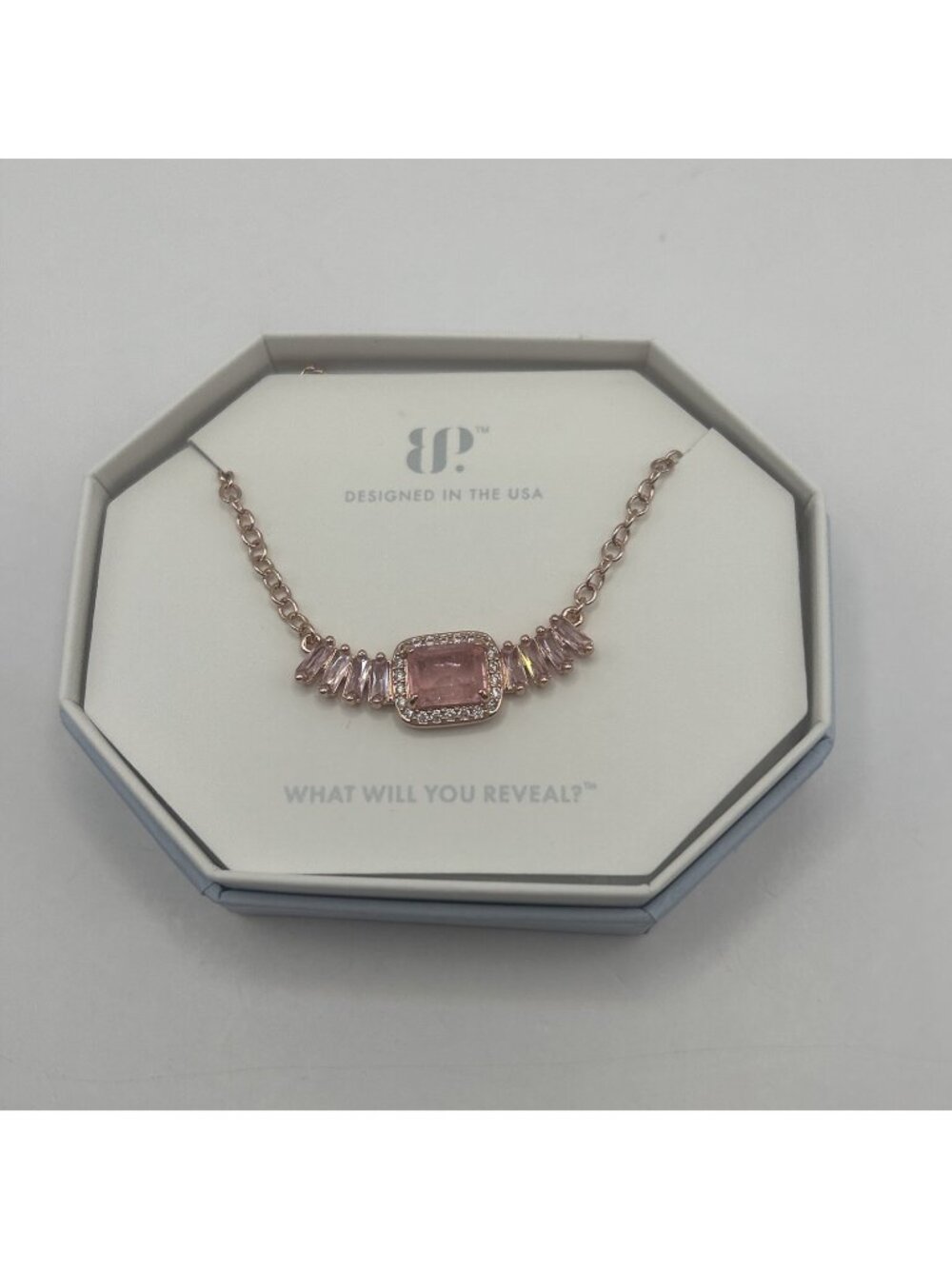 Bomb Party NK56687 "Pale Dreams On The Horizon" Rose Quartz. Rose Gold Necklace